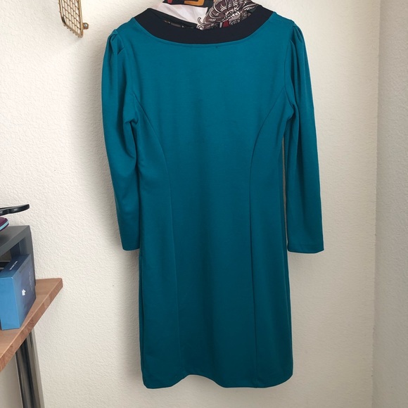 NWT Italian Rinascimento Dolce Vita Dress Petrol Blue w/ Attached Scarf Large - Picture 4 of 11